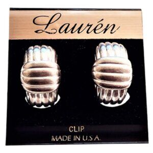 Lauren 7/8" Cross Band Lined Half Hoop Clip On Earrings Vintage Silver Tone Plat